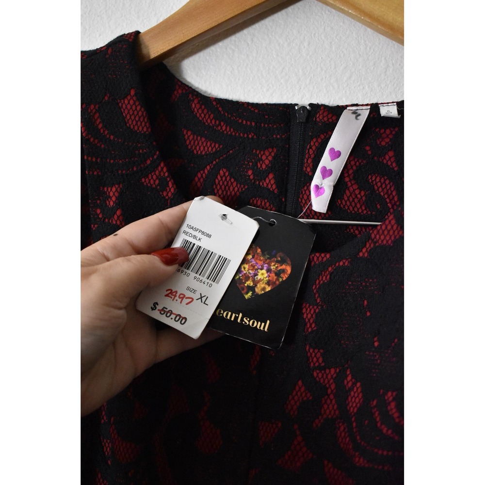 Heartsoul Lace Fit and Flare Dress Womens XL Red Black Floral Mini Sleeveless - Picture 5 of 6